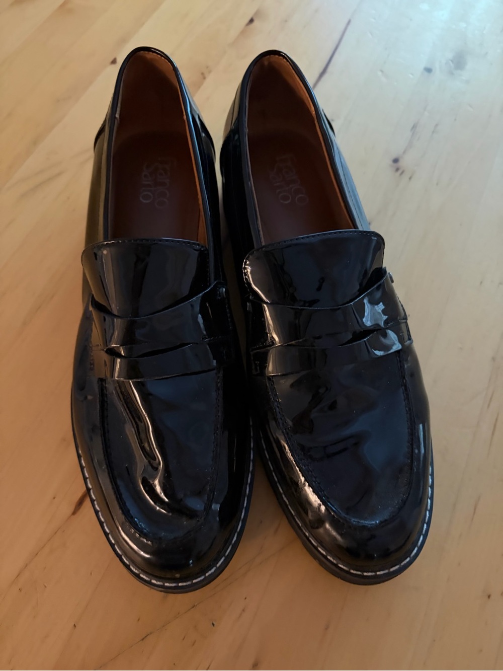 Franco Sarto Black Gloss Patent Penny Loafers